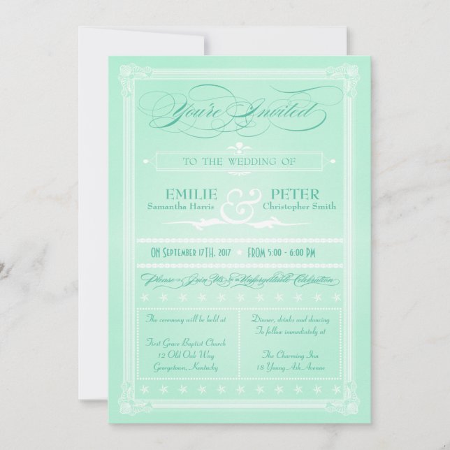 Sweet Mint Green Poster Art Einladung zur Hochzeit (Vorderseite)