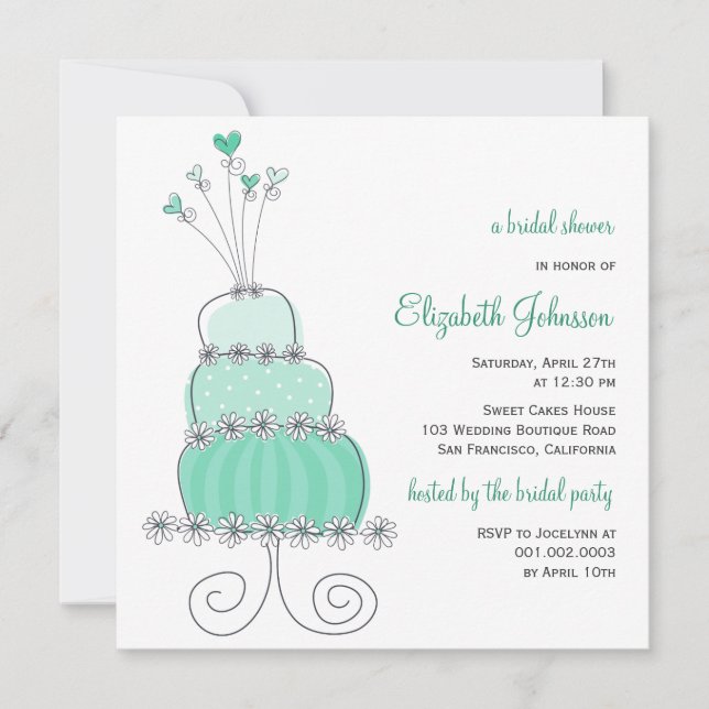 Sweet Mint Wedding Cake Chic Brautparty Einladung (Vorderseite)