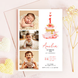Sweet Modern 1st Birthday Invitation Photo Collage Einladung