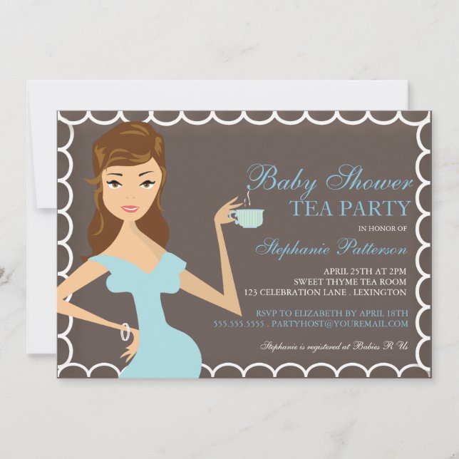 Sweet Mommy Baby Dusche Tee Party Einladung Blau (Vorderseite)