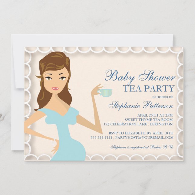 Sweet Mommy Baby Dusche Tee Party Einladung Blau (Vorderseite)