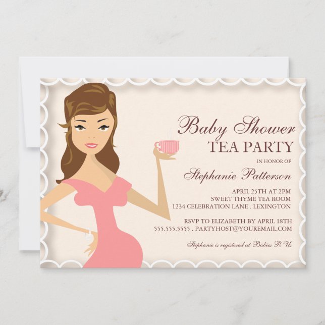 Sweet Mommy Baby Dusche Tee Party Einladung Rosa (Vorderseite)