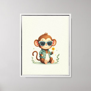 Sweet Monkey Blume Gerahmtes Kinderzimmer Kunst Leinwanddruck