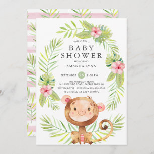 Sweet Monkey Girl Baby Shower Einladung