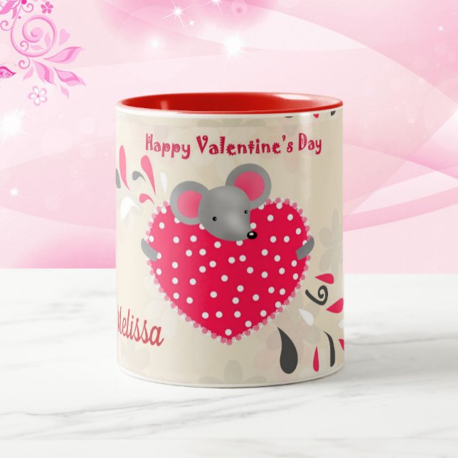 Sweet Mouse Happy Valentines Day Cup Custom Zweifarbige Tasse (Von Creator hochgeladen)