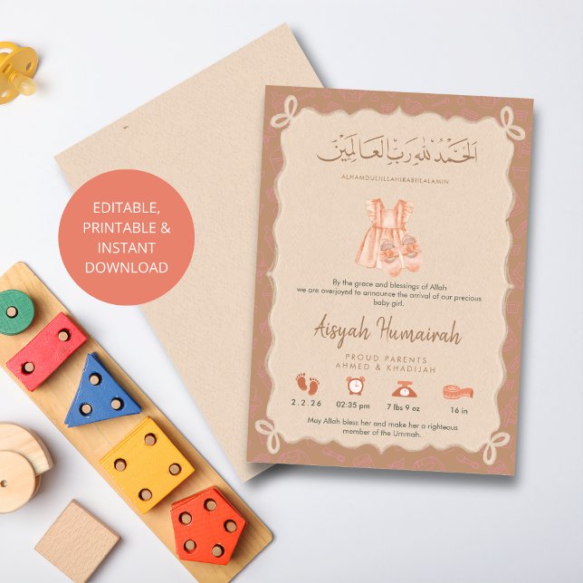 Sweet Muslim Pink Baby Outfits Birth Announcement  Ankündigung (Von Creator hochgeladen)