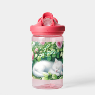 Sweet Napping White Kitten unter der Rose Bush Trinkflasche