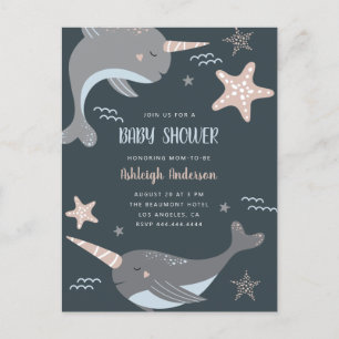Sweet Narwhal Nautical Themed Baby Dusche Einladungspostkarte