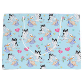 Sweet New Baby Boy and Stork  Große Geschenktüte