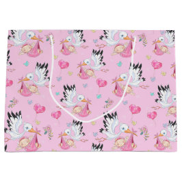 Sweet New Baby Girl and Stork  Große Geschenktüte