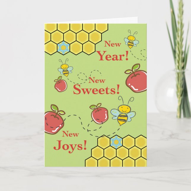 Sweet New Year, Rosh Hashanah, Apples and Bees Karte (Vorderseite)