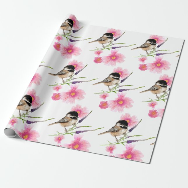 Sweet Niedlich Chickadee Black Capped Wasserfarbe  Geschenkpapier (Ungerollt)
