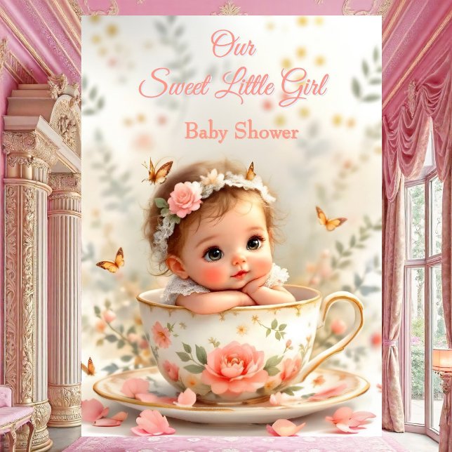 Sweet Niedlich Peach Pink Girl Baby Dusche Teacup Einladung (Von Creator hochgeladen)