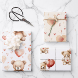 Sweet Niedlich Teddy Bear Heart Baby Shower Geschenkpapier Set