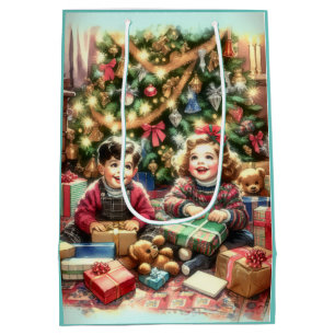 Sweet Nostalgic Children on Christmas to und from Mittlere Geschenktüte