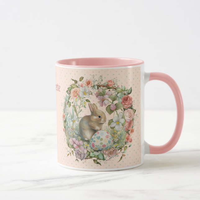 Sweet Oaster Bunny in Spring Blumen Name hinzufüge Tasse (Rechts)
