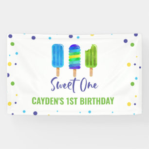 Sweet One 1. Geburtstag Ice Pop Blue Green Banner