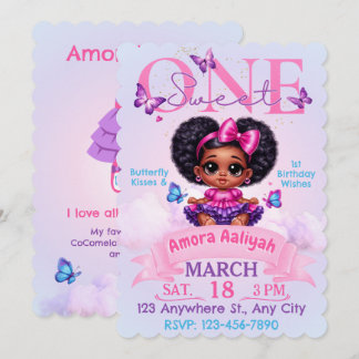 Sweet ONE Afro Puff Girl 1. Geburtstagsschmetterli Einladung