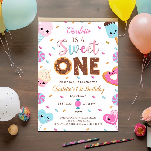 Sweet One Birthday Donut Candy 1St Birthday Einladung (Sweet One Birthday Donut Candy 1St Birthday Invitation)