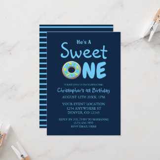 Sweet One Blue Donut Boy 1. Geburtstag Einladung
