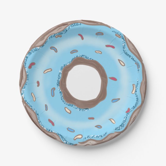 Sweet One Boy Blue Donut Birthday Pappteller (Vorderseite)