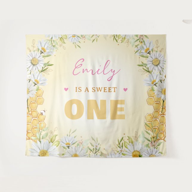 Sweet One Bumblebee 1. Geburtstagsparty Wandteppich (Vorderseite (Horizontal))