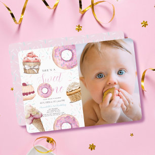 Sweet One Cupcake & Donuts Girl Foto 1. Geburtstag Einladung