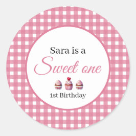 Sweet One Cupcake for 1st Birthday Girl Party Runder Aufkleber