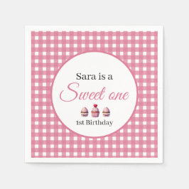 Sweet One Cupcake for 1st Birthday Girl Party Serviette