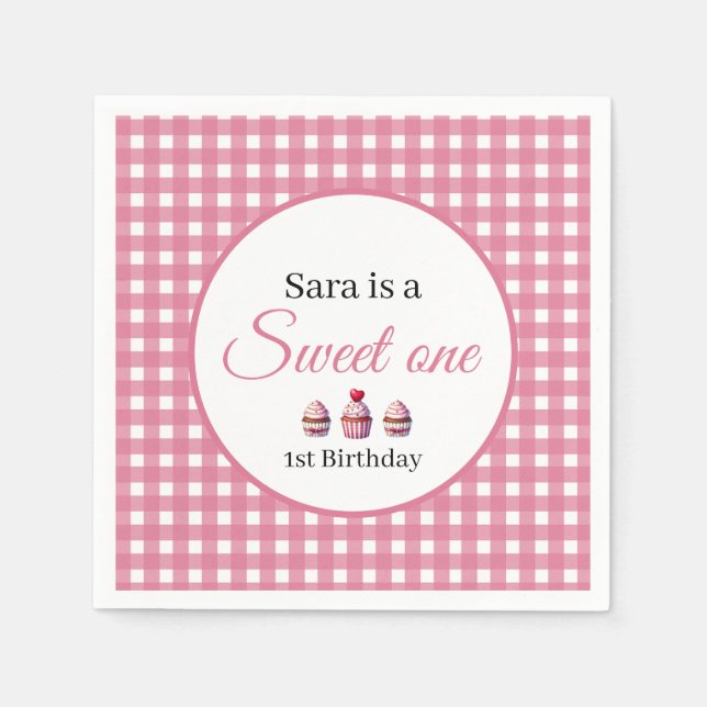 Sweet One Cupcake for 1st Birthday Girl Party  Serviette (Vorderseite)