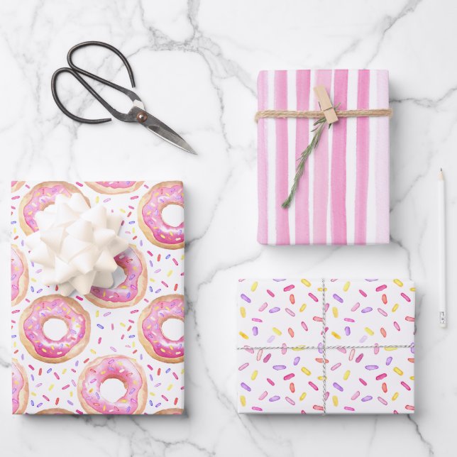 Sweet One Donut Birthday Geschenkwrap Geschenkpapier Set (Vorderseite)