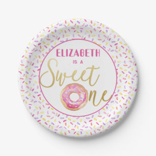 Sweet One Donut Birthday Pink Sprinkles Pappteller