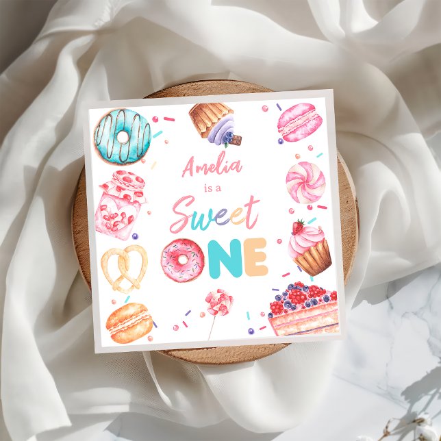 Sweet One Donut Candy Birthday Paper Napkin Serviette (Von Creator hochgeladen)