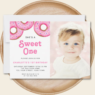 Sweet One Donut Erstes Geburtstagsparty Foto Einladung