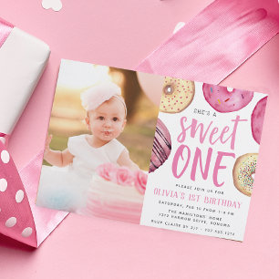 Sweet One Donut First Birthday Party Foto Einladung