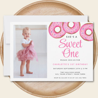 Sweet One Donut Foto erste Geburtstagsparty Einladung