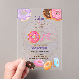 Sweet One Donut Geburtstag pink Acryleinladungen