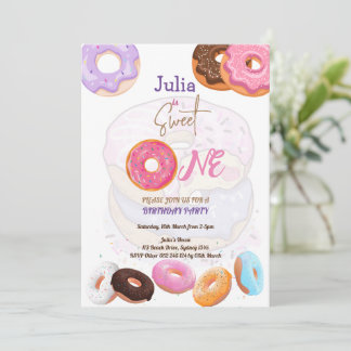 Sweet One Donut Geburtstag pink Einladung