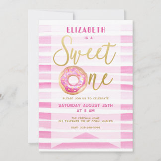 Sweet One Donut Girl Birthday Pink Streifen Einladung