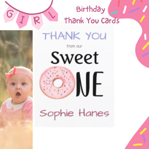 Sweet One Donut Girl's 1. Geburtstag Dankeschön Ca Dankeskarte