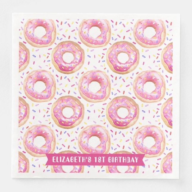 Sweet One Donut Pink 1. Geburtstag Party Serviette (Vorderseite)