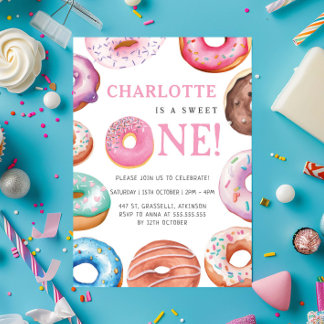 Sweet One Donut Pink 1. Geburtstagsparty Einladung