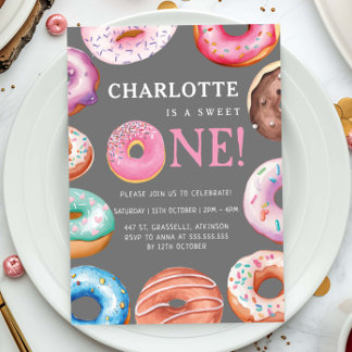 Sweet One Donut Pink 1. Geburtstagsparty Einladung