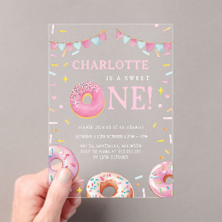 Sweet One Donut Pink Erste Geburtstagsparty Acryleinladungen