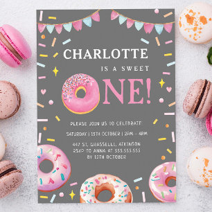 Sweet One Donut Pink Erste Geburtstagsparty Einladung