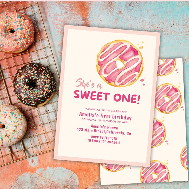 Sweet one donut pink Mädchen ersten Geburtstag Einladung (Von Creator hochgeladen)