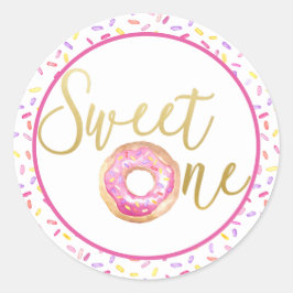 Sweet One Donut Sprinkle Gastgeschenk Label Runder Aufkleber