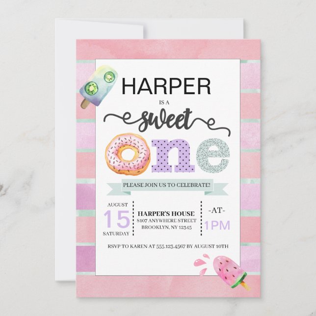 Sweet One First Birthday Einladung (Vorderseite)