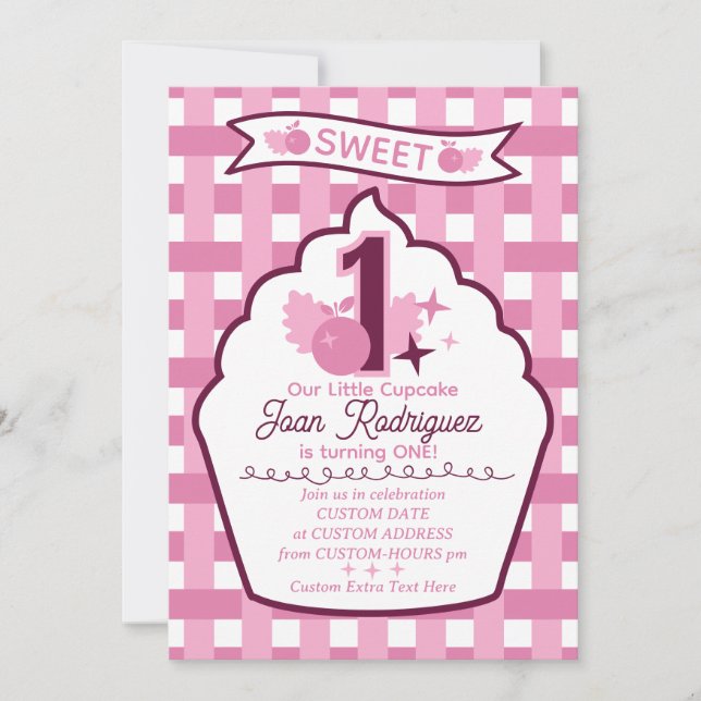 Sweet One First Birthday Gingham Photo Invitations Einladung (Vorderseite)