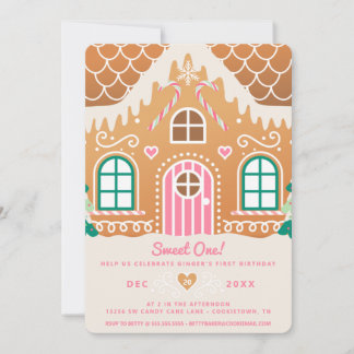 Sweet One First Birthday Pink Gingerbrot Einladung